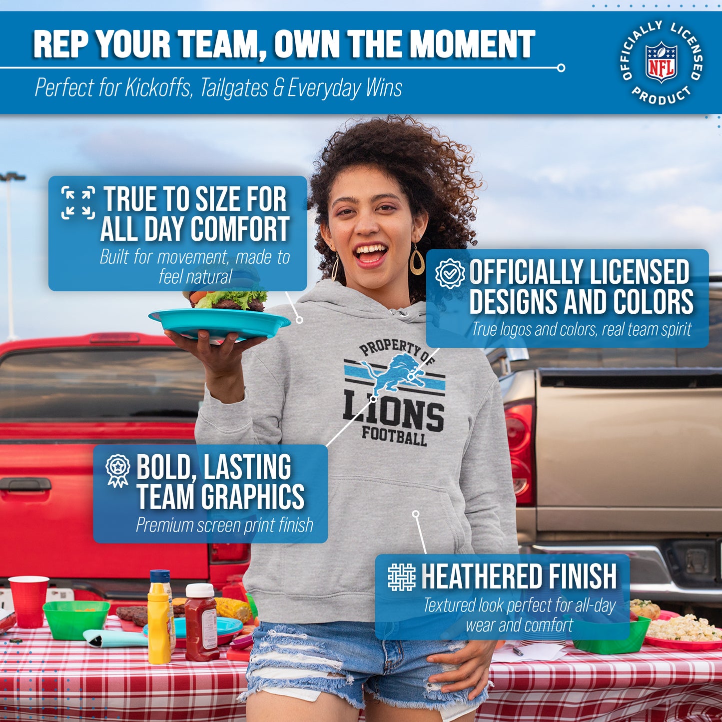 Detroit Lions NFL Adult Property Of Hooded Sweatshirt - Sport Gray