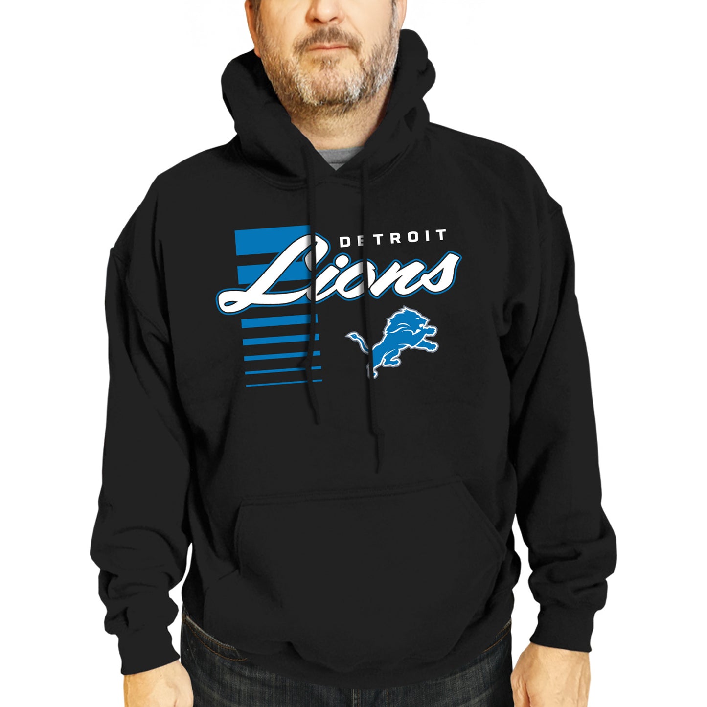 Detroit Lions NFL Adult Unisex Retro Script Ultra Soft Fleece Hooded Sweatshirt - Black