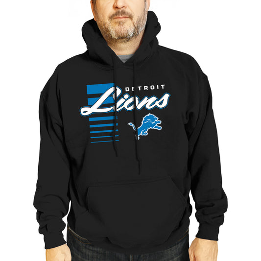 Detroit Lions NFL Adult Unisex Retro Script Ultra Soft Fleece Hooded Sweatshirt - Black