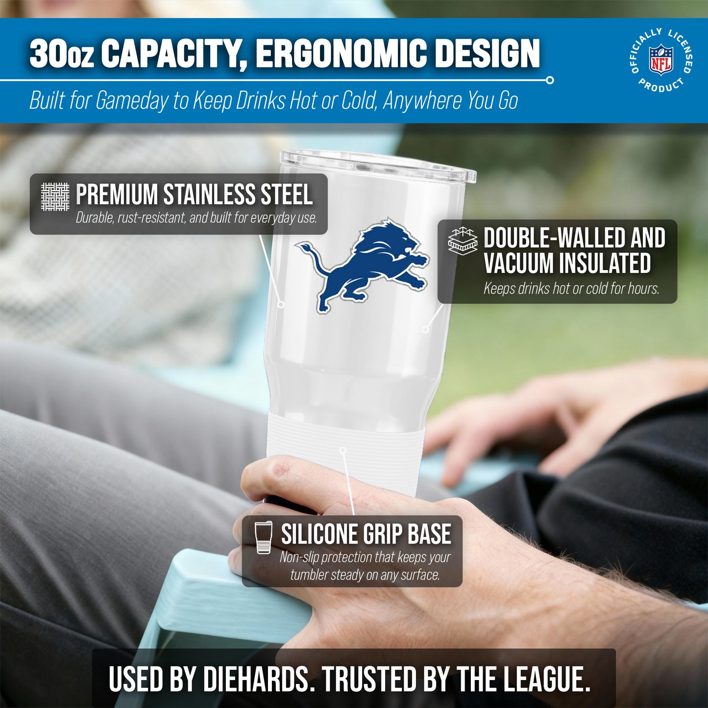 Detroit Lions NFL 30oz Gameday Stainless Steel Tumbler - White