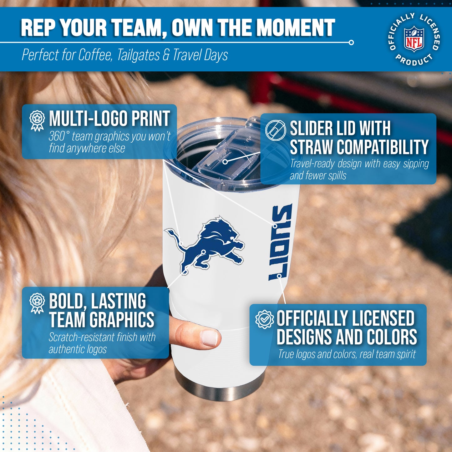 Detroit Lions NFL 30oz Gameday Stainless Steel Tumbler - White