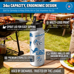 Detroit Lions NFL 34Oz Native Quencher Water Bottle - White