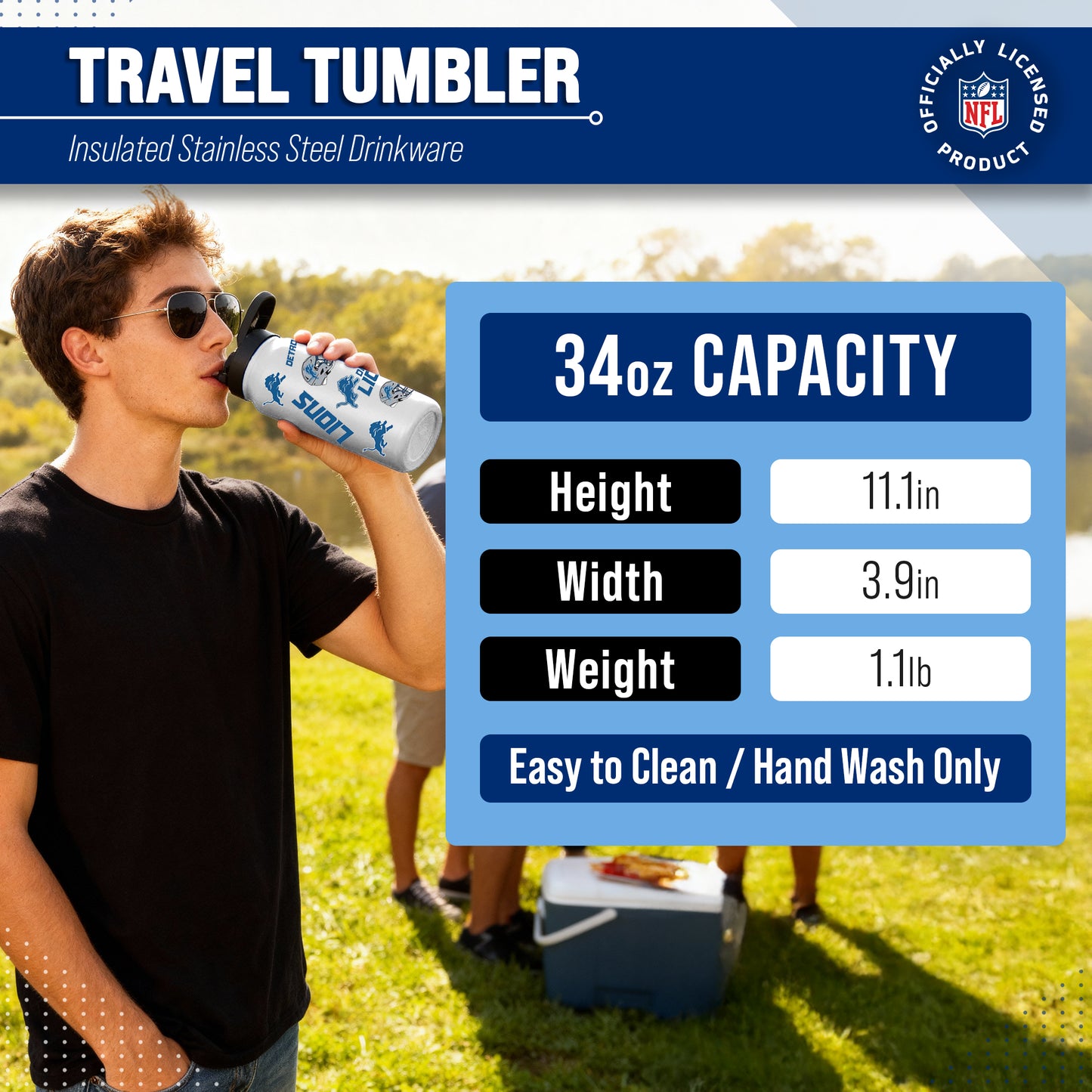 Detroit Lions NFL 34Oz Native Quencher Water Bottle - White