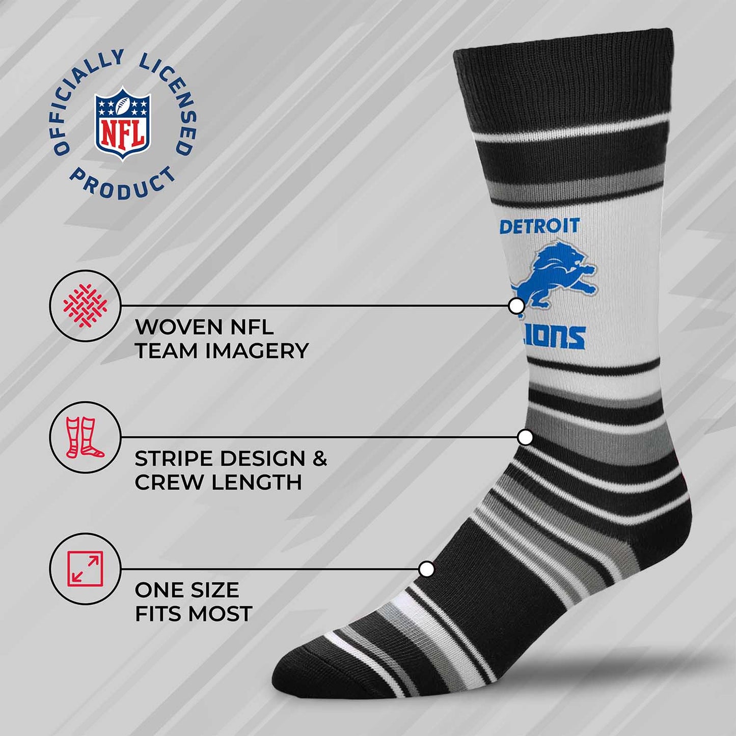 Detroit Lions NFL Adult Striped Dress Socks - Black