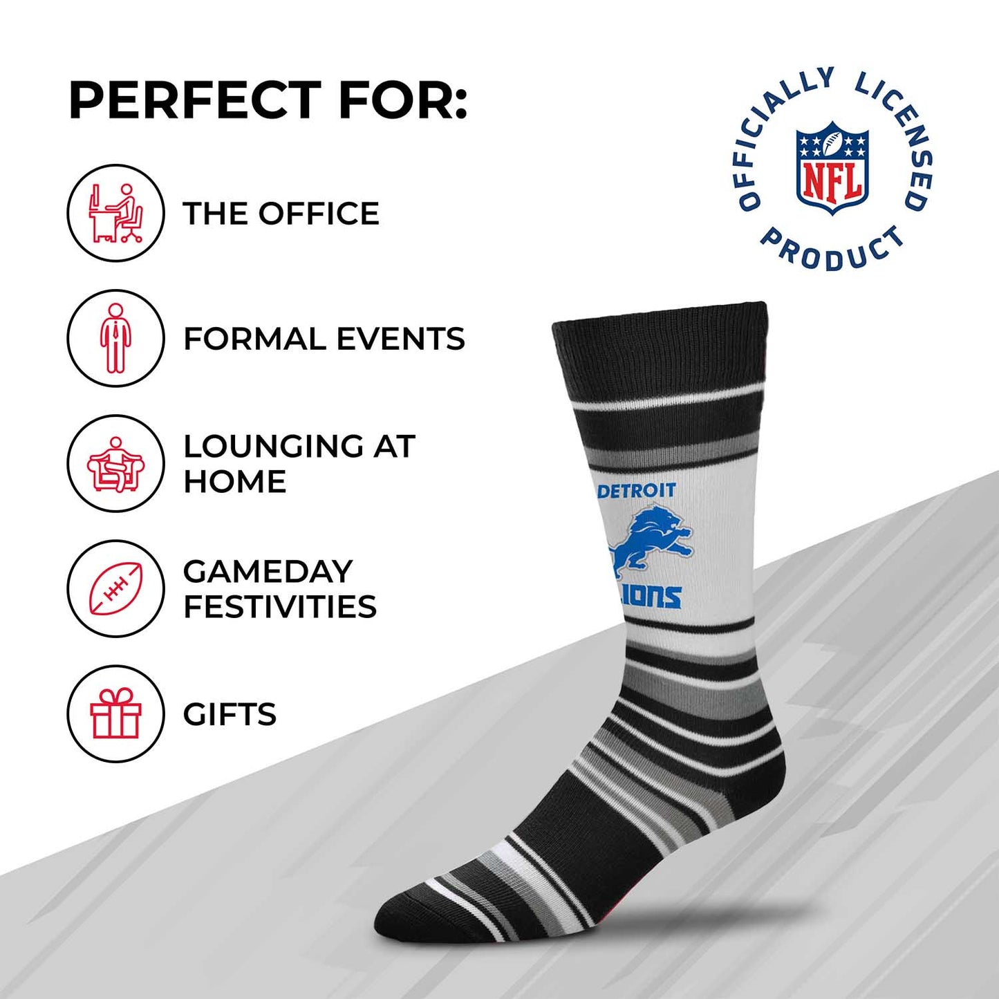 Detroit Lions NFL Adult Striped Dress Socks - Black