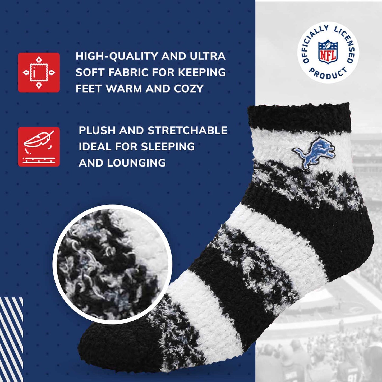 Detroit Lions NFL Cozy Soft Slipper Socks - Black