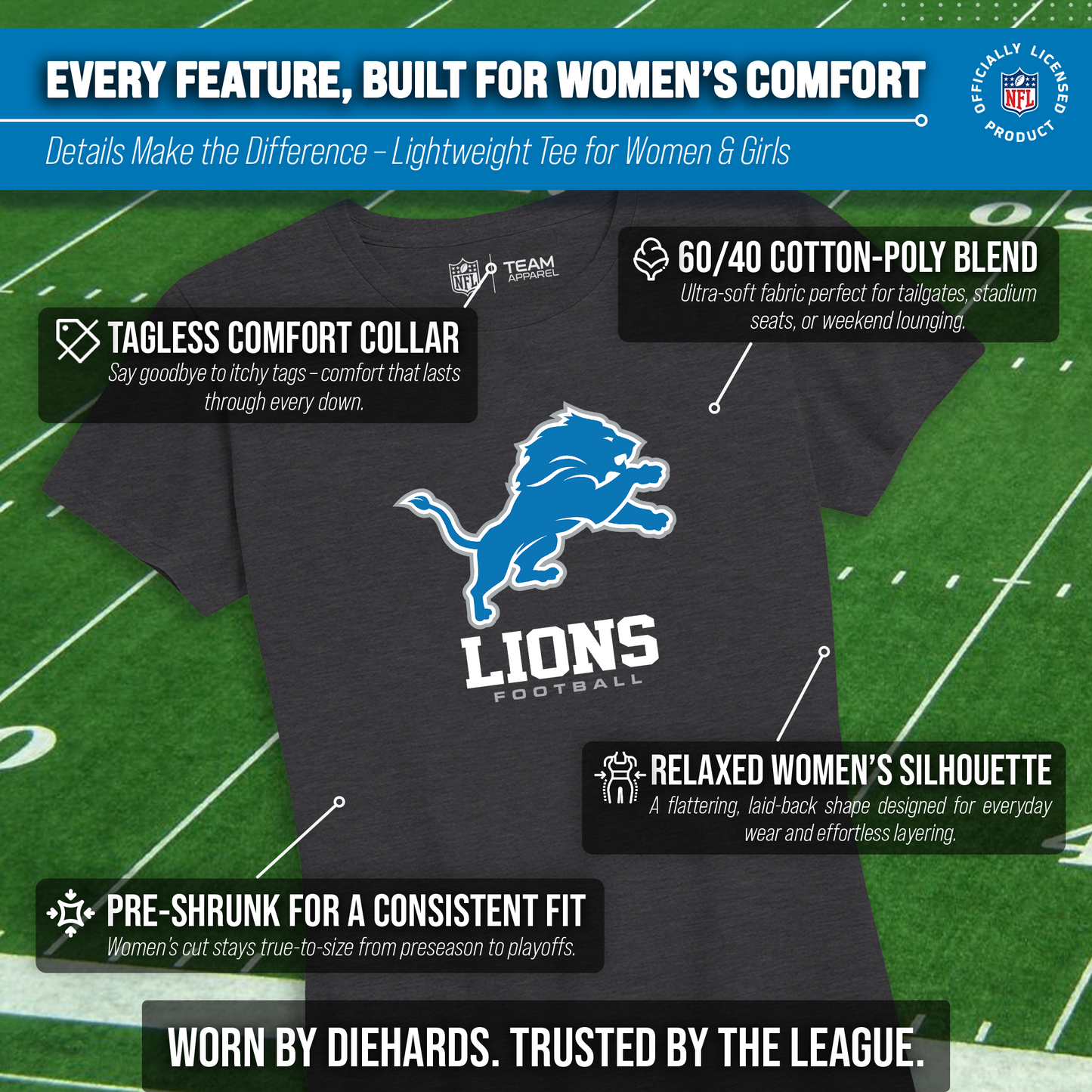 Detroit Lions Women's NFL Ultimate Fan Logo Short Sleeve T-Shirt - Black