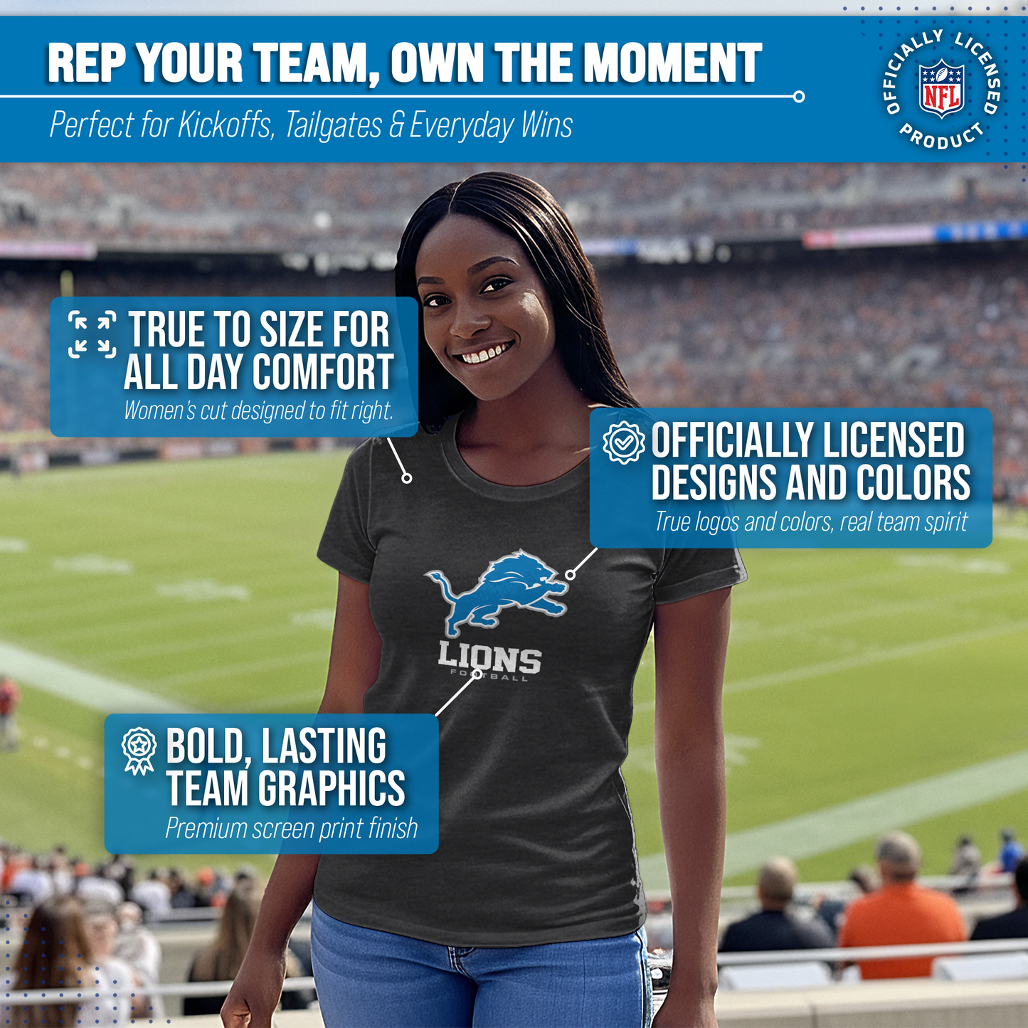 Detroit Lions Women's NFL Ultimate Fan Logo Short Sleeve T-Shirt - Black