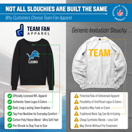 Detroit Lions Women's NFL Ultimate Fan Logo Slouchy Crewneck -Tagless Fleece Lightweight Pullover - Charcoal