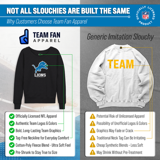 Detroit Lions Women's NFL Ultimate Fan Logo Slouchy Crewneck -Tagless Fleece Lightweight Pullover - Charcoal