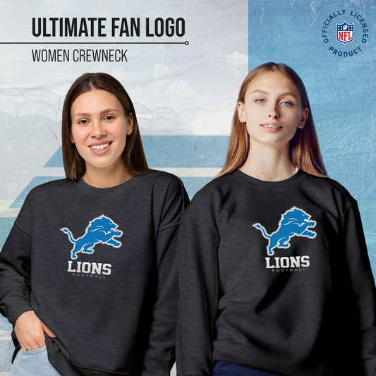 Detroit Lions Women's NFL Ultimate Fan Logo Slouchy Crewneck -Tagless Fleece Lightweight Pullover - Charcoal