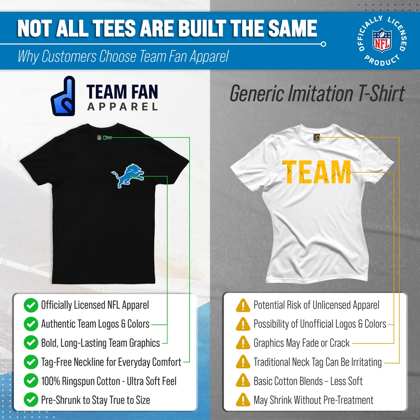 Detroit Lions NFL Pro Football Final Countdown Adult Cotton-Poly Short Sleeved T-Shirt For Men & Women - Black