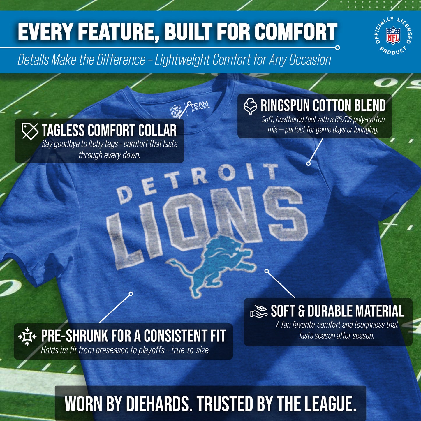 Detroit Lions NFL Starting Fresh Short Sleeve Heather T-Shirt - Royal