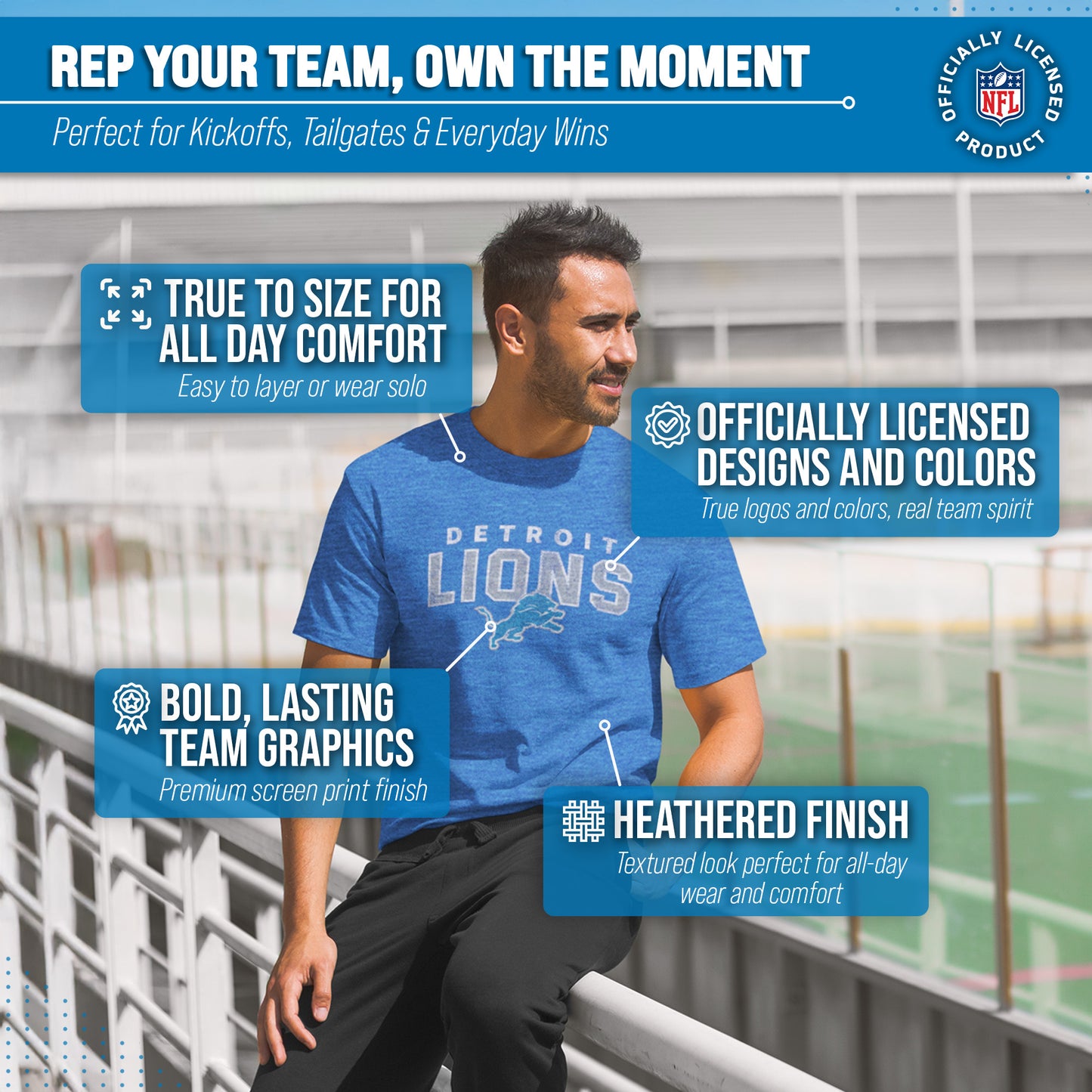 Detroit Lions NFL Starting Fresh Short Sleeve Heather T-Shirt - Royal