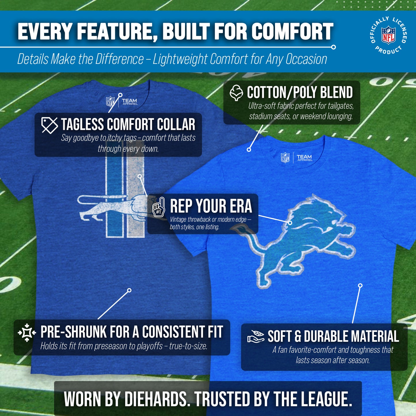 Detroit Lions NFL Modern Throwback T-shirt - Royal