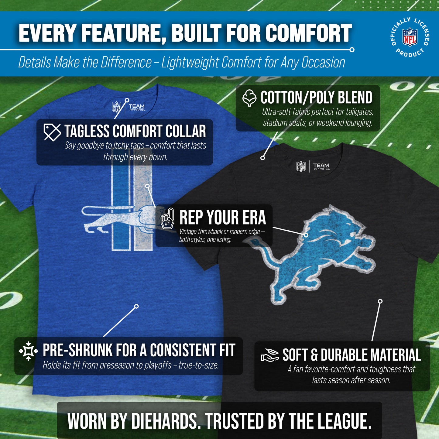 Detroit Lions NFL Modern Throwback T-shirt - Black Heather