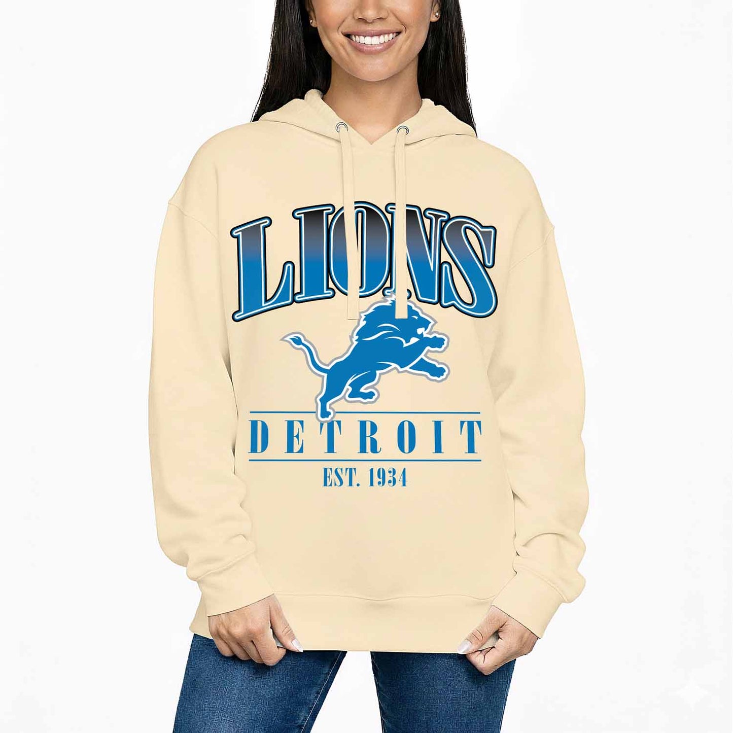 Detroit Lions Ladies NFL Starstruck Fleece Pullover Hooded Sweatshirt - Cream