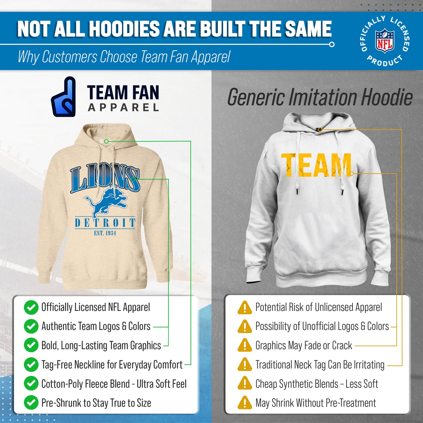 Detroit Lions Ladies NFL Starstruck Fleece Pullover Hooded Sweatshirt - Cream