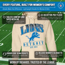 Detroit Lions Ladies NFL Starstruck Fleece Pullover Hooded Sweatshirt - Cream