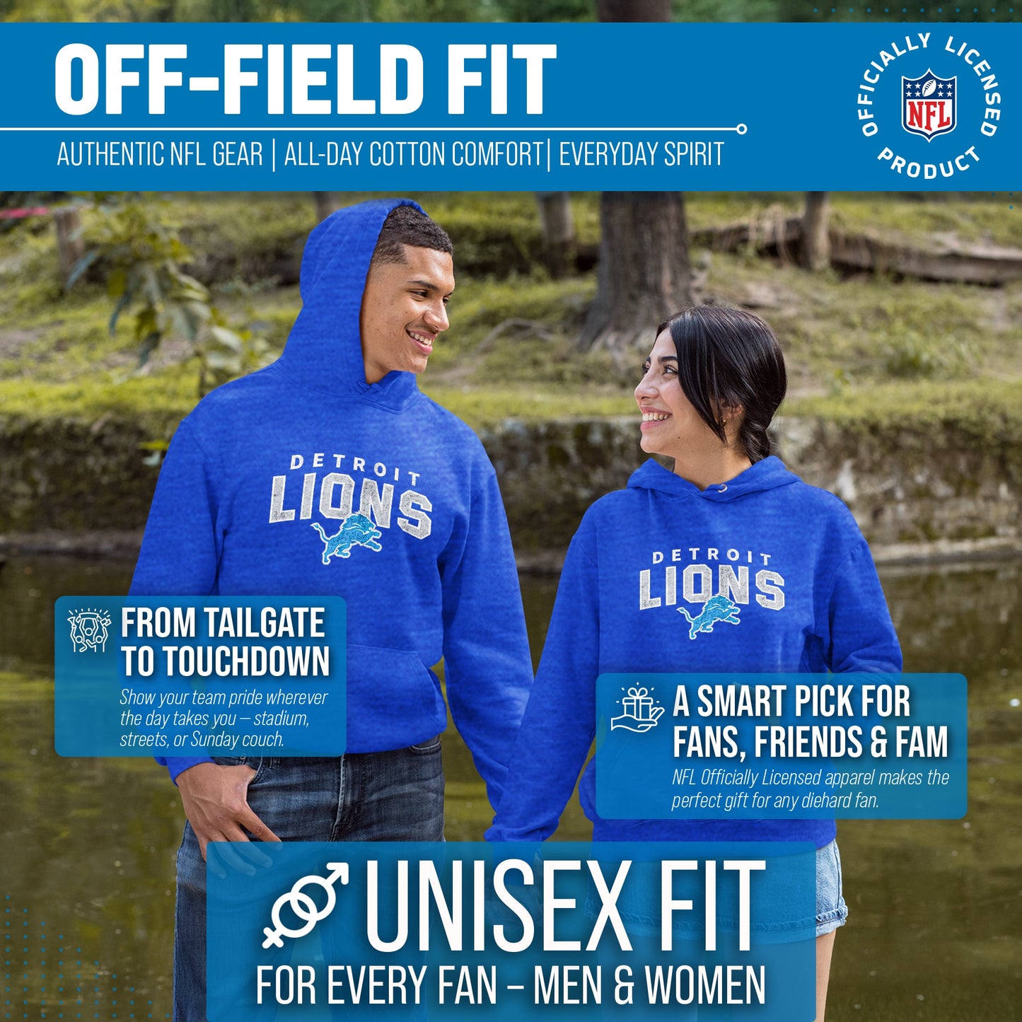 Detroit Lions NFL Adult Unisex Starting Fresh Ultra Soft Fleece Hooded Sweatshirt - Royal