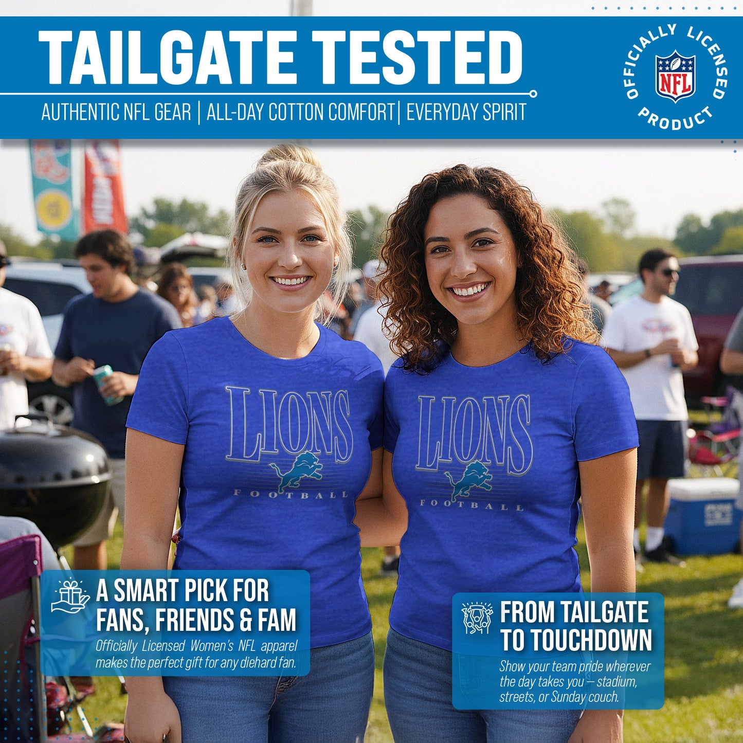 Detroit Lions NFL Womens Overtime Blueprint Tag-Less T-Shirt - Royal