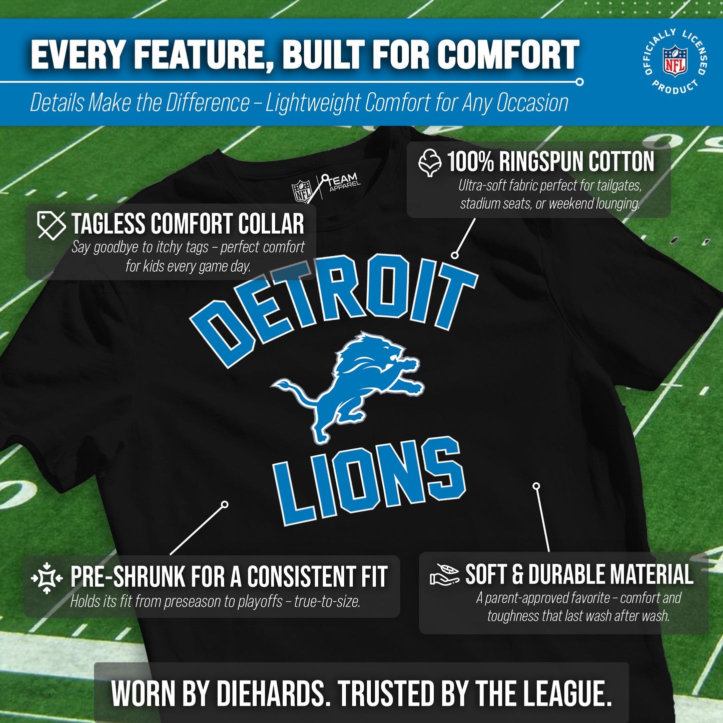 Detroit Lions NFL Youth Gameday Football T-Shirt - Black