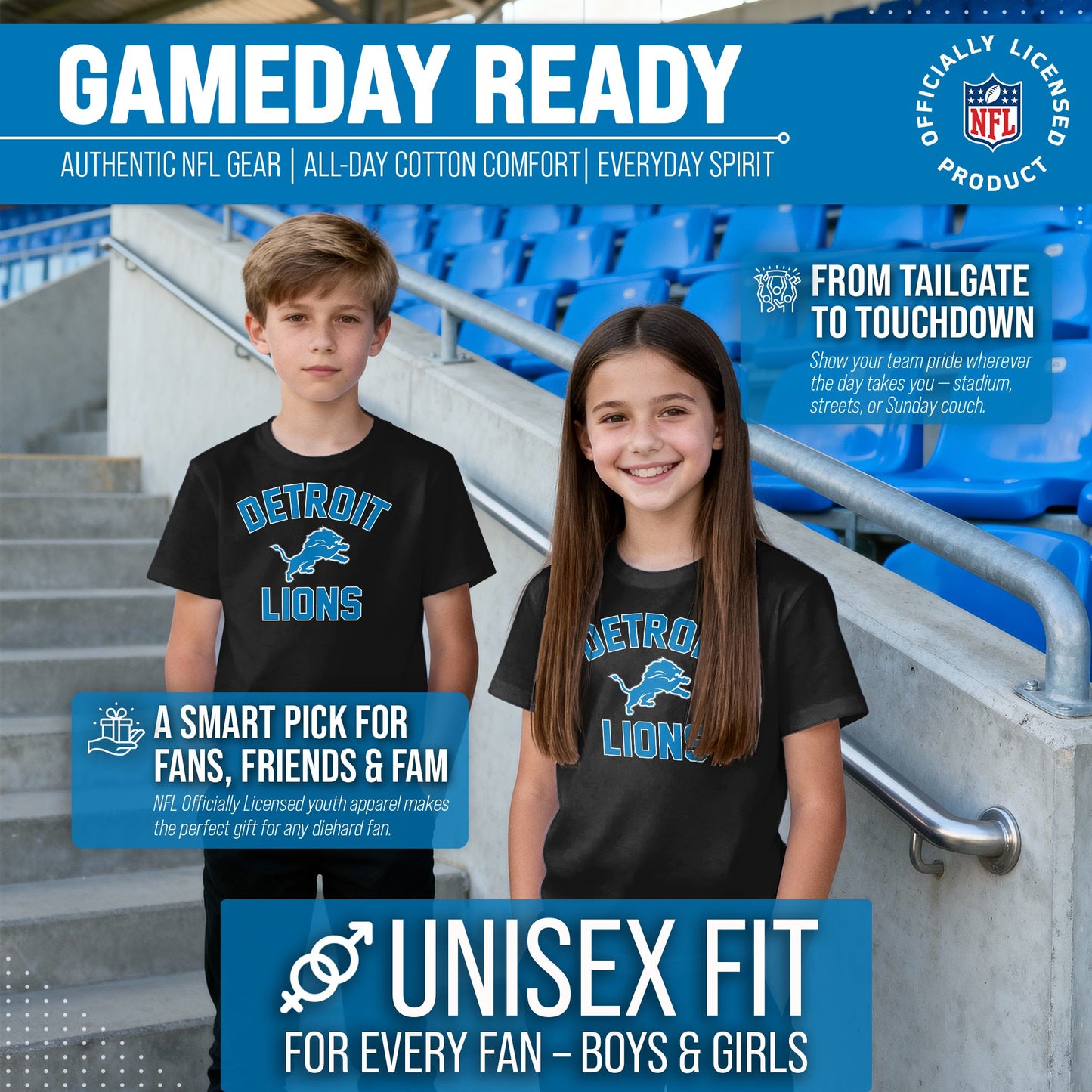Detroit Lions NFL Youth Gameday Football T-Shirt - Black