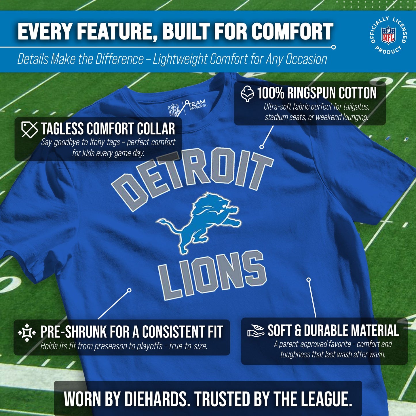 Detroit Lions NFL Youth Gameday Football T-Shirt - Royal