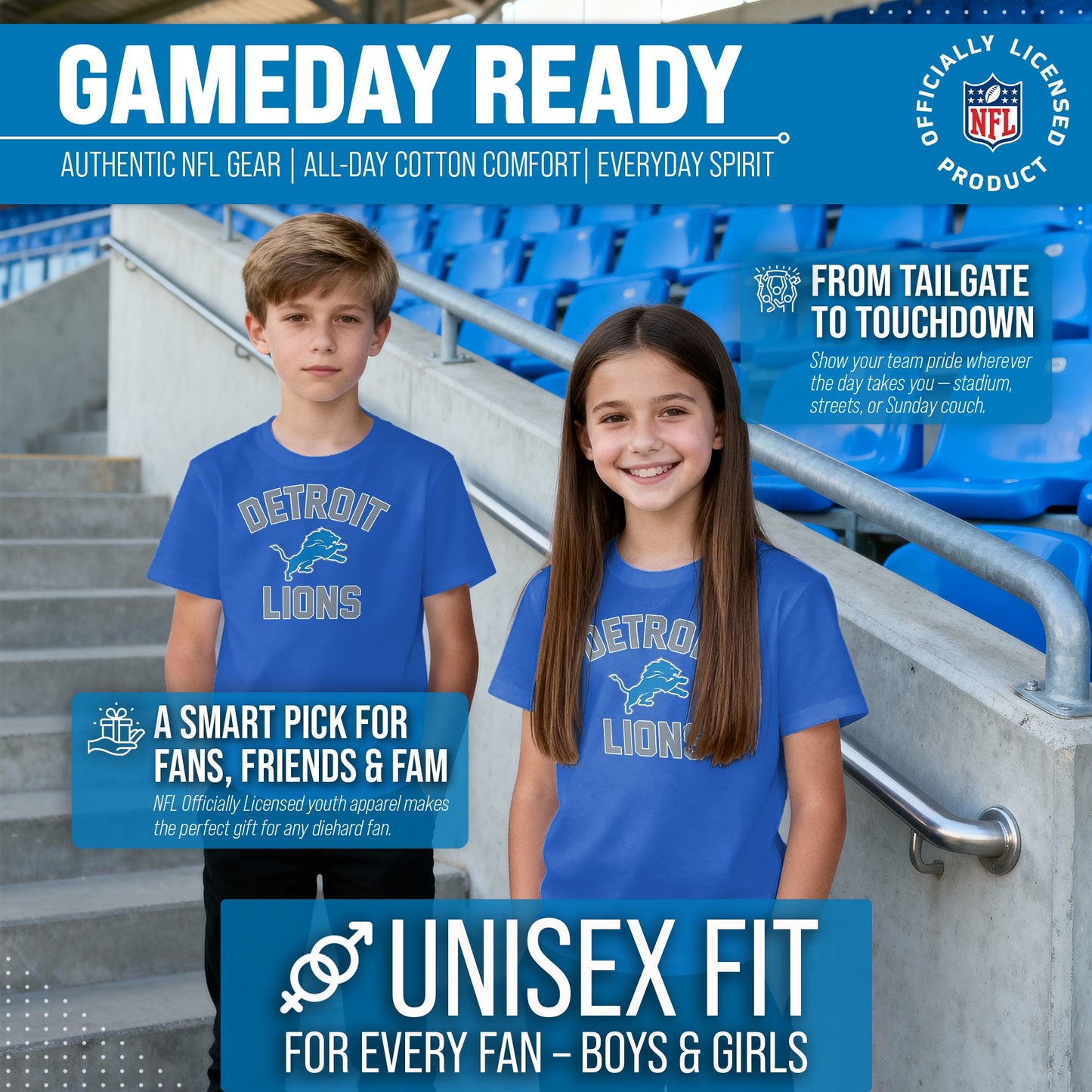 Detroit Lions NFL Youth Gameday Football T-Shirt - Royal