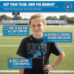 Detroit Lions NFL Youth Overtime Blueprint Football T-Shirt Unisex Tag Free Comfortable - Black