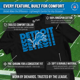 Detroit Lions NFL Youth Repeating Logo Football T-Shirt Unisex Tag Free Comfortable - Black
