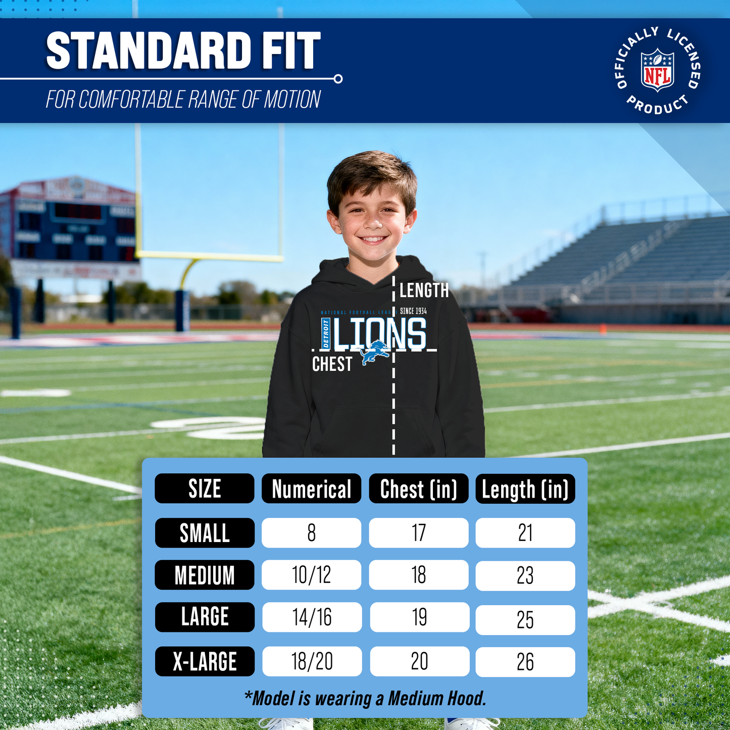 Detroit Lions NFL Youth Modern Endzone Football Fleece Hooded Sweatshirt - Black