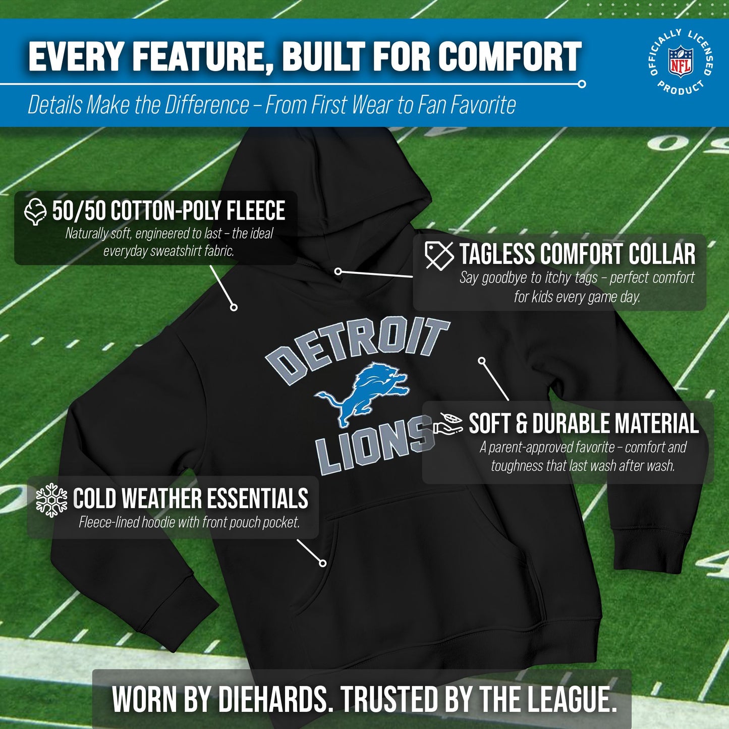 Detroit Lions NFL Youth Gameday Hooded Sweatshirt - Black