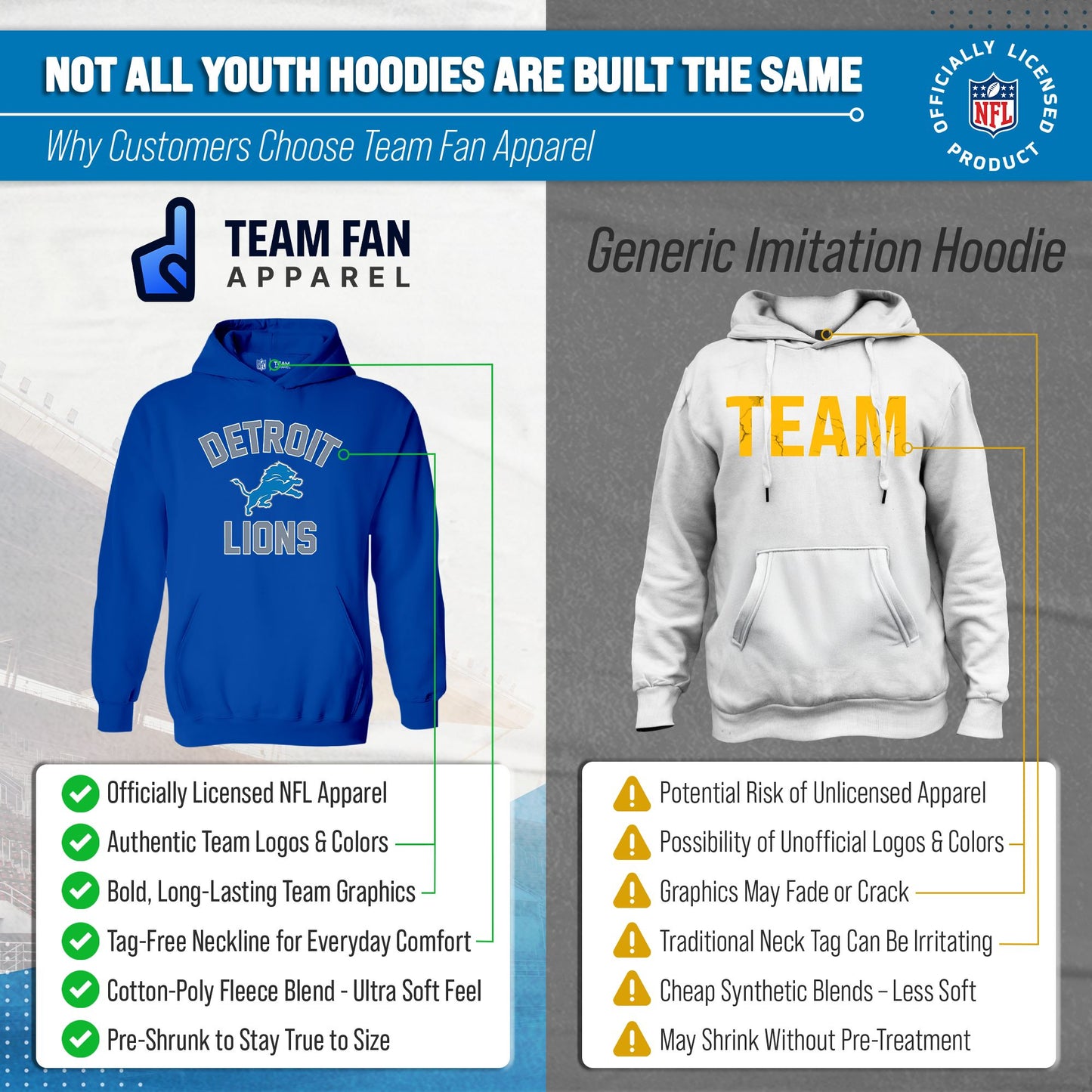 Detroit Lions NFL Youth Gameday Hooded Sweatshirt - Royal