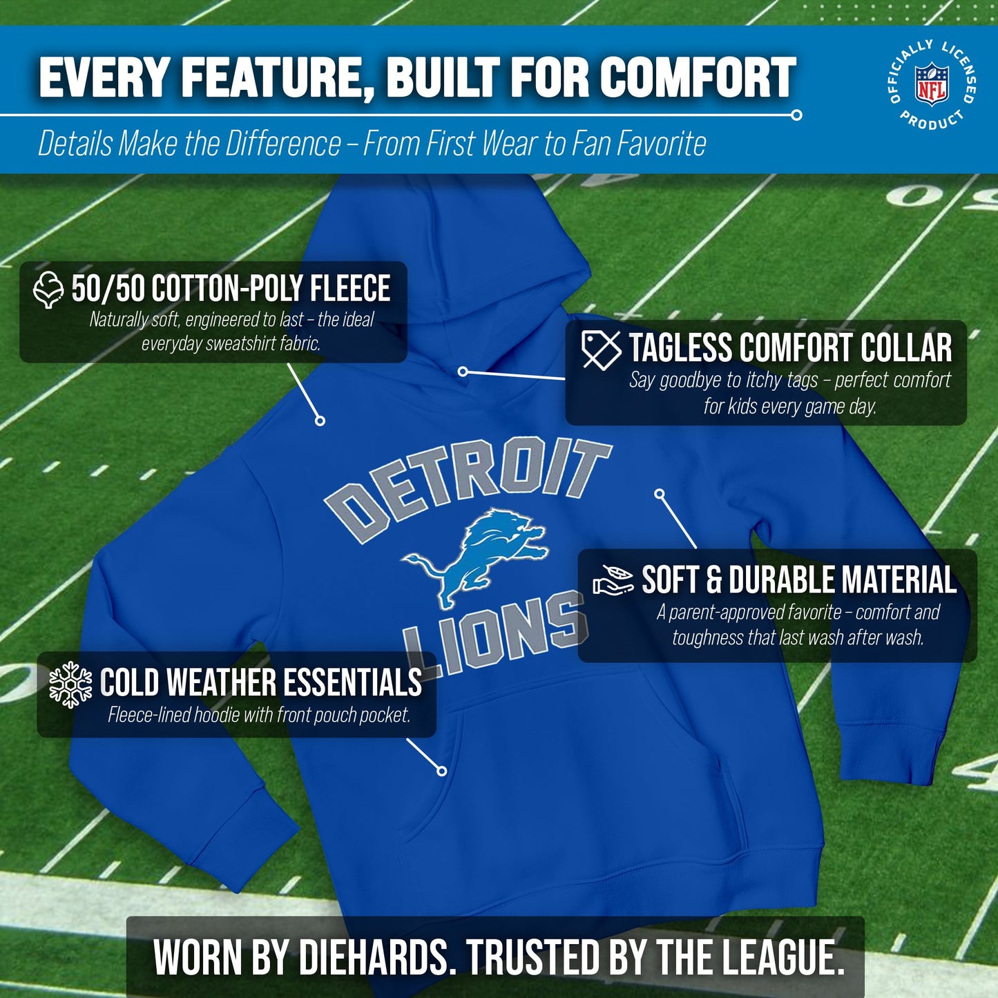 Detroit Lions NFL Youth Gameday Hooded Sweatshirt - Royal