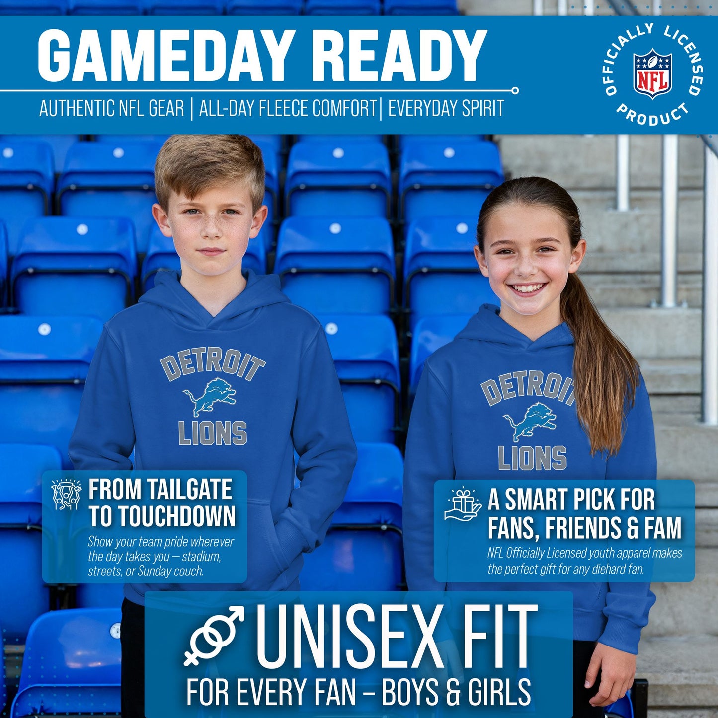 Detroit Lions NFL Youth Gameday Hooded Sweatshirt - Royal