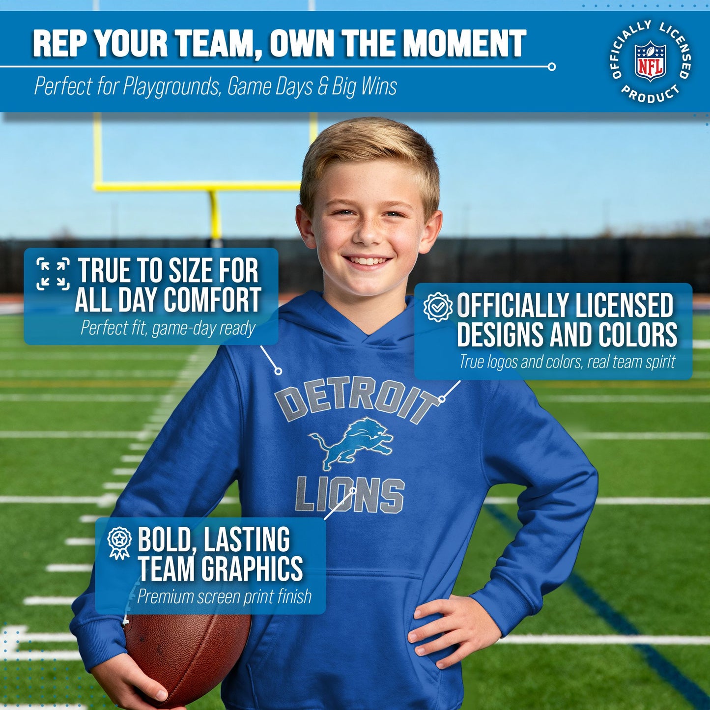 Detroit Lions NFL Youth Gameday Hooded Sweatshirt - Royal