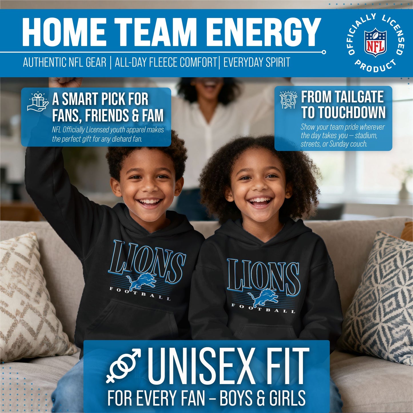 Detroit Lions NFL Youth Overtime Blueprint Football Fleece Hooded Sweatshirt - Black