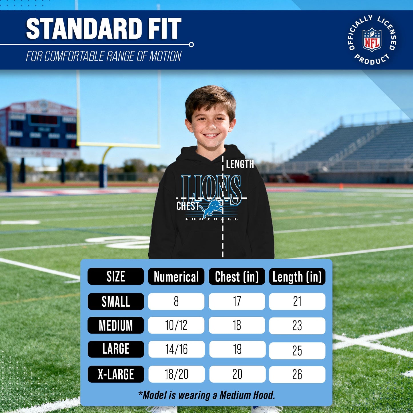 Detroit Lions NFL Youth Overtime Blueprint Football Fleece Hooded Sweatshirt - Black