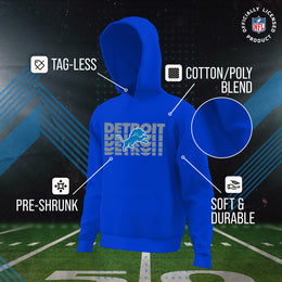Detroit Lions NFL Youth Repeating Logo Football Fleece Hooded Sweatshirt - Royal