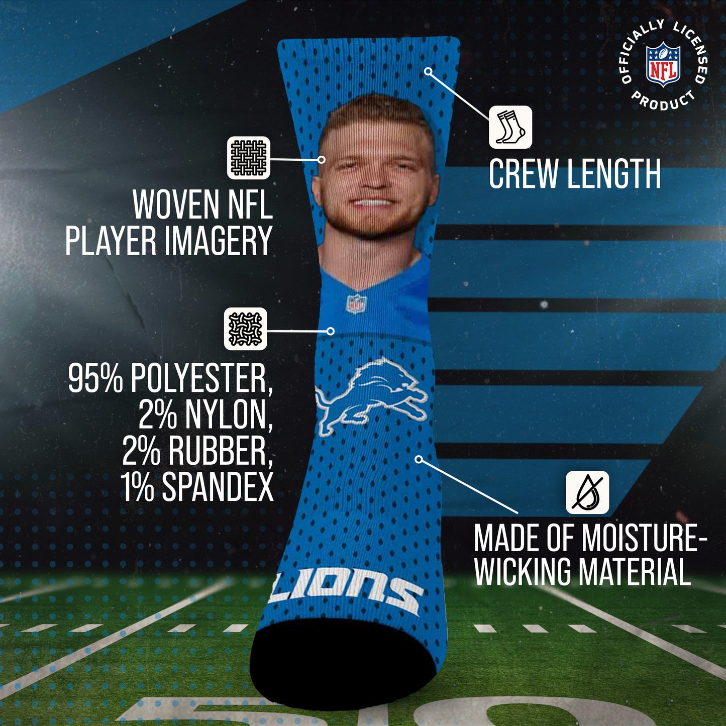 Detroit Lions NFL Youth Roster Player Crew Socks - Blue