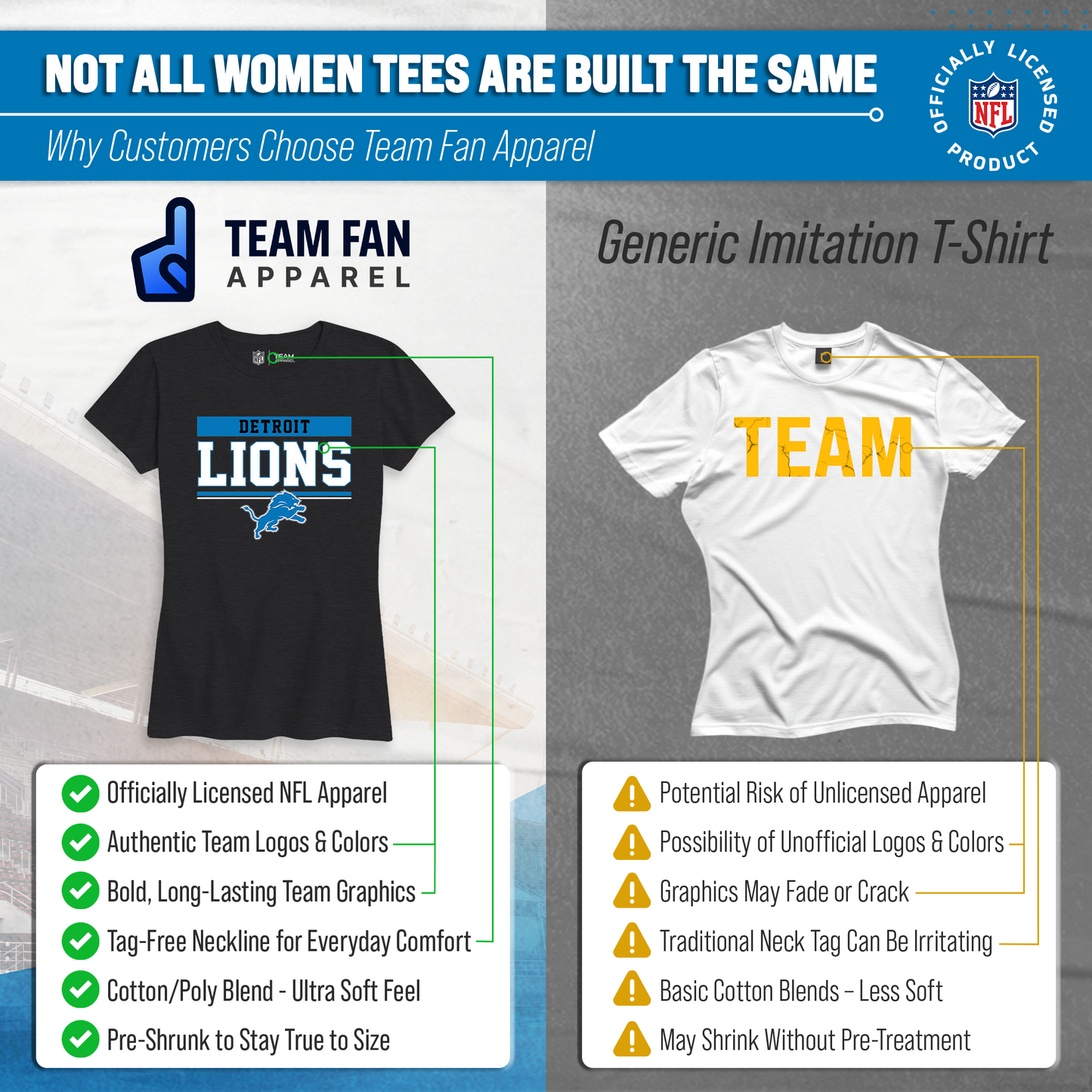 Detroit Lions NFL Women's Team Block Charcoal Tagless T-Shirt - Charcoal