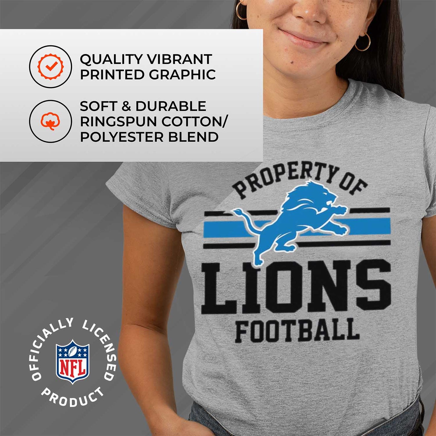 Detroit Lions NFL Women's Property Of Lightweight Plus Size T-Shirt - Sport Gray