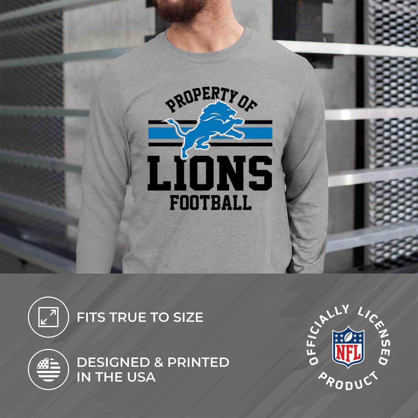 Detroit Lions NFL Adult Property Of Long SleeveT Shirt - Sport Gray