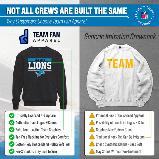 Detroit Lions NFL Adult Long Sleeve Team Block Charcoal Crewneck Sweatshirt - Charcoal