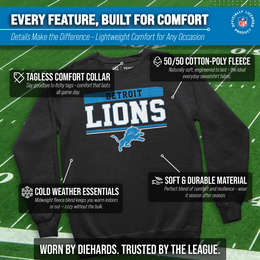 Detroit Lions NFL Adult Long Sleeve Team Block Charcoal Crewneck Sweatshirt - Charcoal