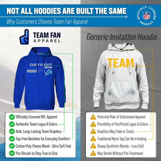 Detroit Lions Adult NFL Speed Stat Sheet Fleece Hooded Sweatshirt - Royal