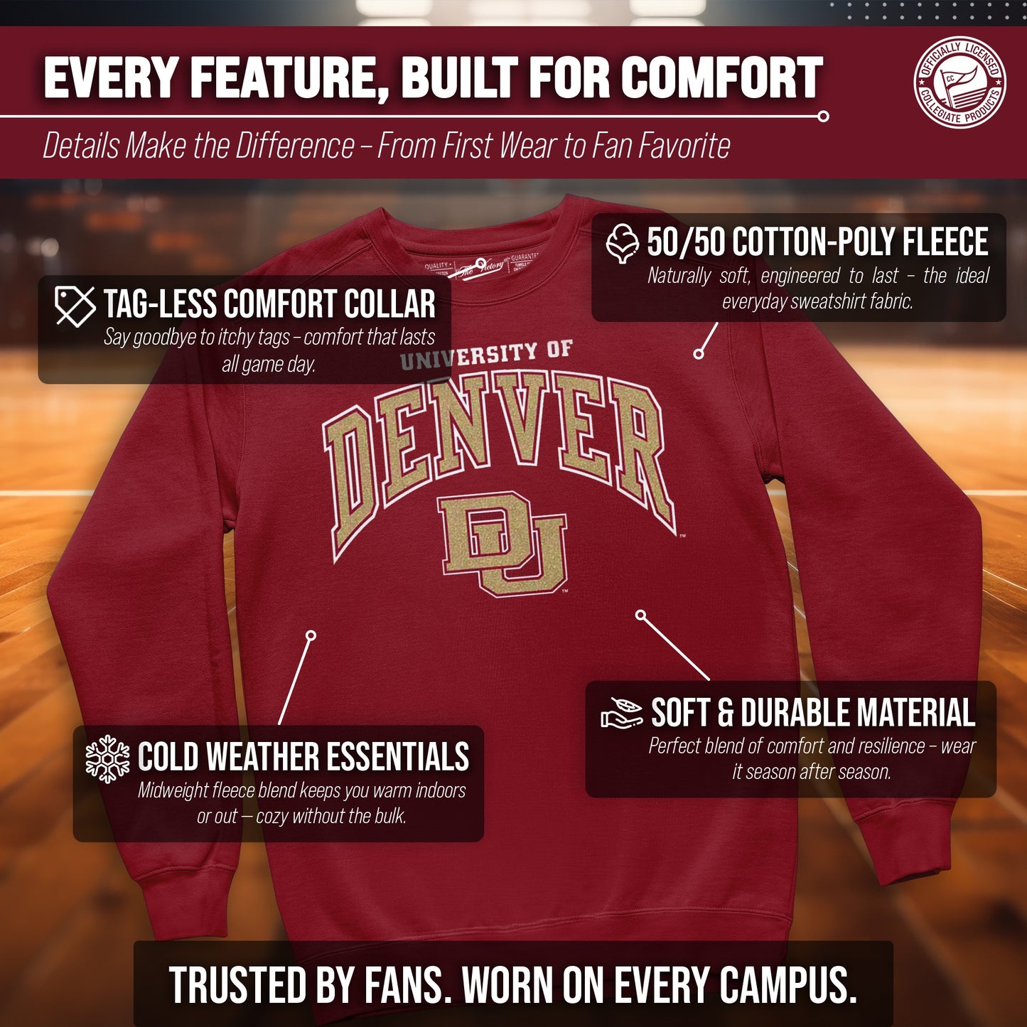 Denver Pioneers Adult Arch & Logo Soft Style Gameday Crewneck Sweatshirt - Maroon