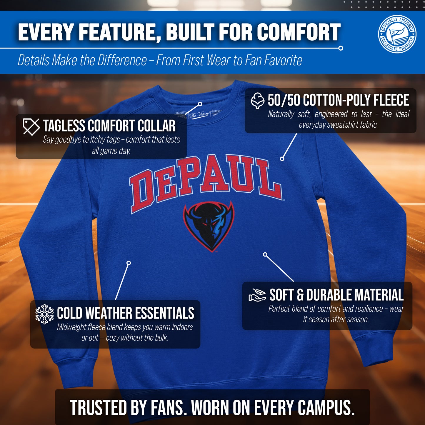 DePaul Blue Demons Adult Arch & Logo Soft Style Gameday Crewneck Sweatshirt - Royal