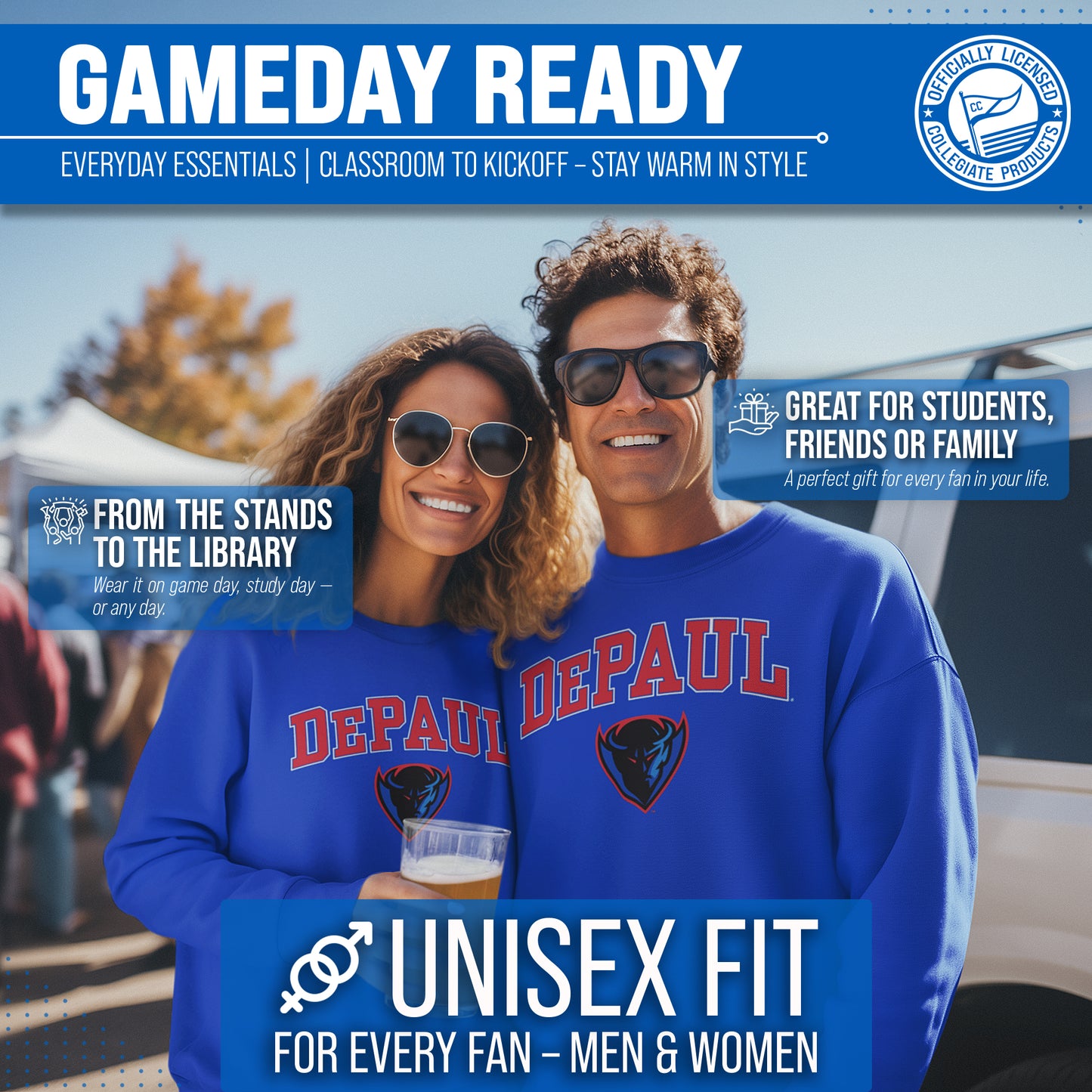 DePaul Blue Demons Adult Arch & Logo Soft Style Gameday Crewneck Sweatshirt - Royal